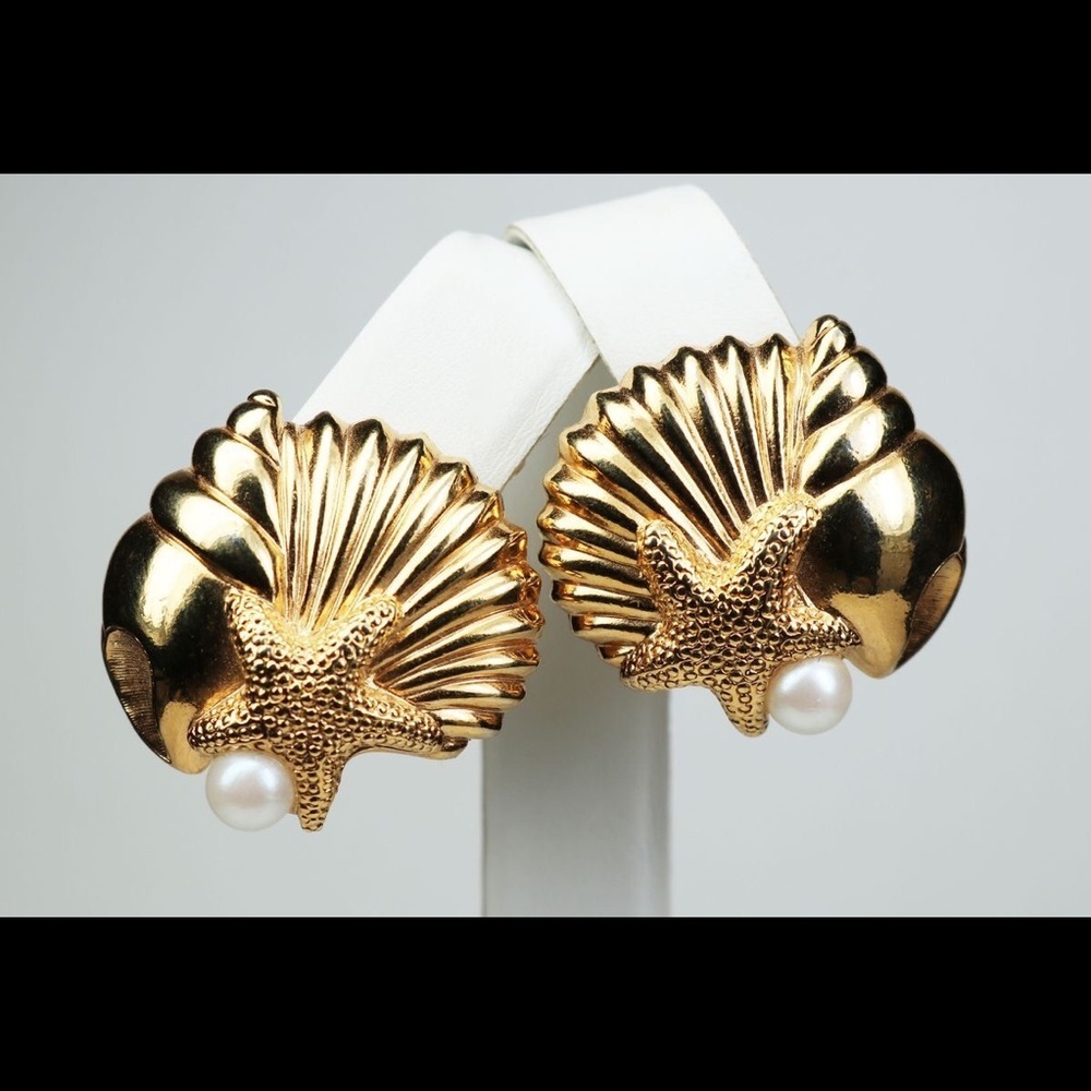 Sea Treasures Nautical Gold Pearl Earrings by Avon